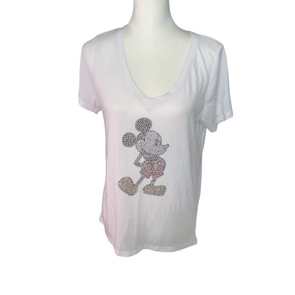 Disney Mickey Mouse Rhinestone Short Sleeve top Medium White - Picture 1 of 4